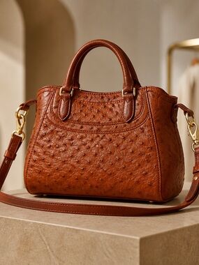 Cole Haan Cognac Textured Satchel with Detachable Strap